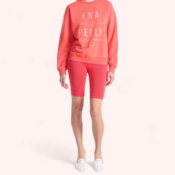 Ena Pelly NWT Ribbed Vibrant Coral Biker Shorts Size 4 Luxe Athleisure Staple